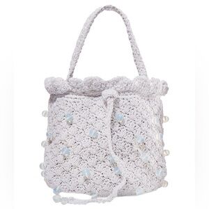 Suryo Bucket Of Ice Beaded Metallic Crocheted Tote in Silver NEW